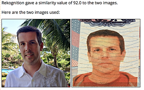 Sample result set from Rekognition's face matching function